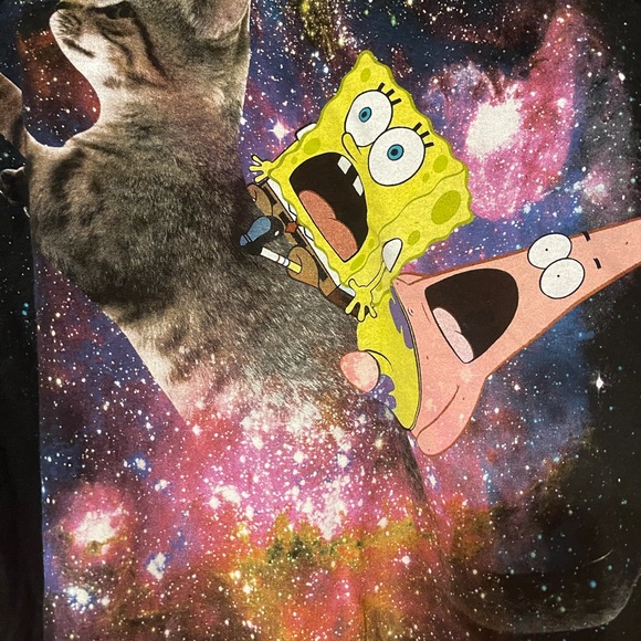 Nickelodeon Spongebob Squarepants & Patrick On A Cat in a Galaxy XL Mens T-shirt - Picture 3 of 7